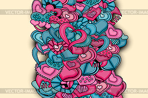 Love hearts doodle cartoon card - vector image