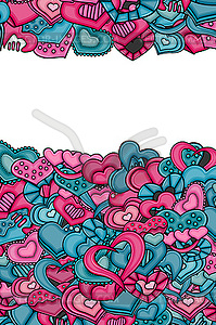 Love hearts doodle cartoon card - vector image