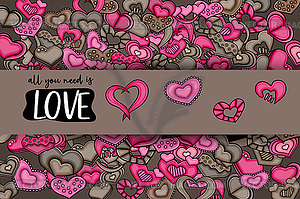 Love hearts doodle cartoon card - vector clip art