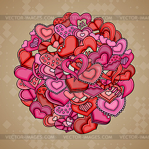 Love hearts doodle cartoon card - vector image