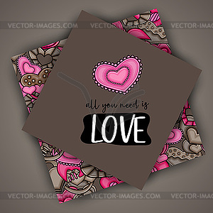 Love hearts doodle cartoon card - vector clip art