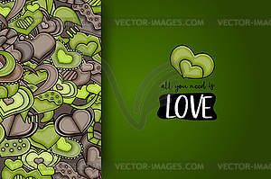 Love hearts doodle cartoon card - vector image