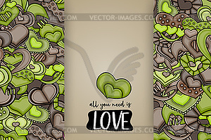 Love hearts doodle cartoon card - vector clipart
