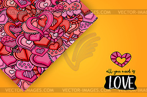 Love hearts doodle cartoon card - vector EPS clipart