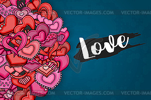 Love hearts doodle cartoon card - stock vector clipart