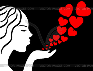 Girl blows the hearts - vector image