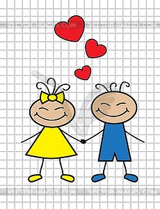 Cartoon children in love - vector clipart