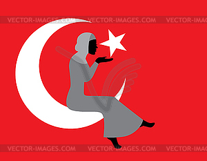 Muslim woman with a Turkish flag - vector image