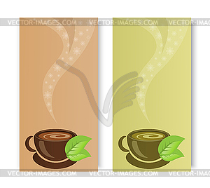 Cups of fragrant black and green tea - vector image