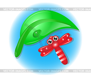 Dragonfly and leaf - vector clipart