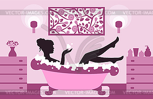 Woman relaxing in bath foam - vector clip art