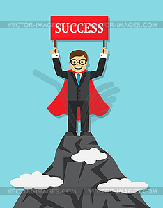 Worker came to the goal and succeeded. - vector image
