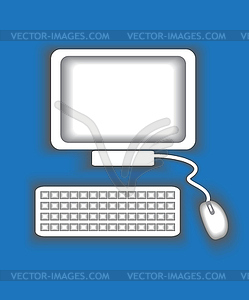 Stylized monitor, keyboard and mouse - vector clipart