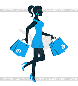 Woman silhouette with shopping bag - vector image