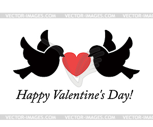 Two doves holding heart - vector clipart