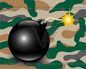 Bomb on camouflage background - vector image