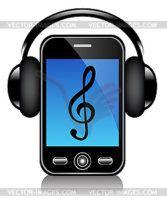 Mobile phone with headphones - vector image