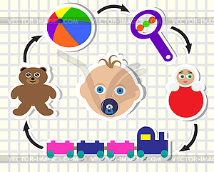 Baby and toys - vector clipart