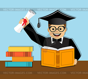 Happy graduate with diploma - vector clipart