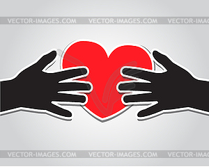 Hands holding the heart - vector image