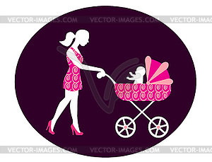 Woman with a stroller - vector clipart