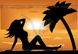 Female silhouette at sunset - royalty-free vector image