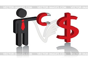 Man with a magnet and a dollar sign - vector clipart