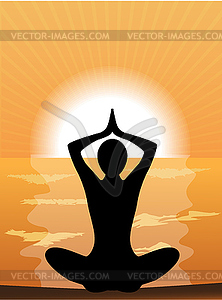 Silhouette of a woman doing yoga - vector image