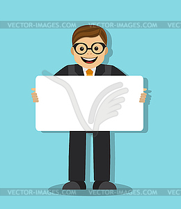 Joyful businessman with a poster - vector image