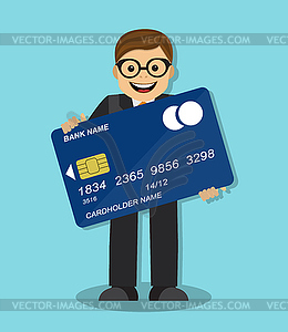 Businessman holding a credit card - vector clipart