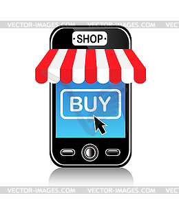 Store and purchase using a mobile phone - vector clipart