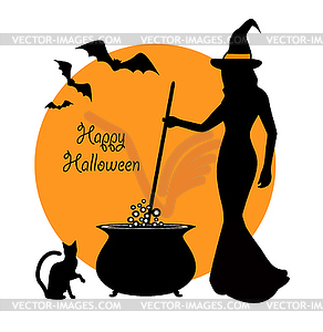 Beautiful witch and cauldron - vector clipart