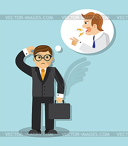 Businessman afraid of the wrath of the chief - royalty-free vector clipart