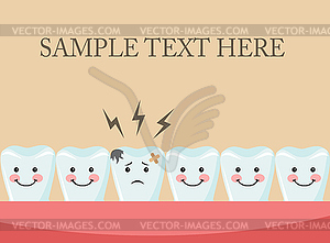 Aching tooth among healthy teeth - vector clip art