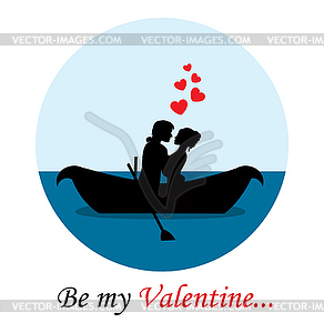 Loving couple in a boat - vector image