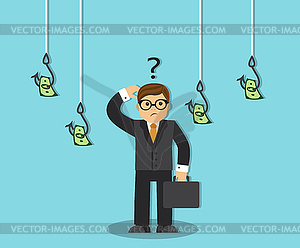 Businessman and money on the hook - vector clipart