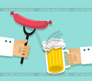 Колбасные изделия и пиво - клипарт в векторном формате
