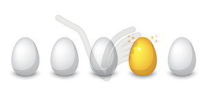 Golden egg among ordinary eggs - royalty-free vector image