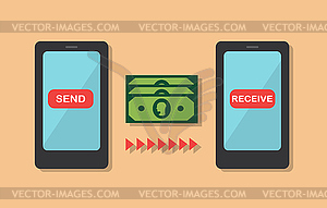 Money transfer from phone to phone - vector image