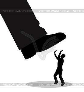 Big leg is going to crush a man - vector clipart