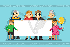 Big family with a poster - vector image