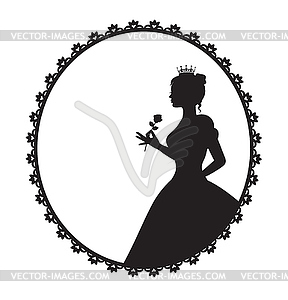 Princess in a magnificent dress holding a rose - vector clipart