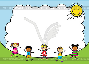 Мультяшный дети прыгают на фоне неба - векторный клипарт