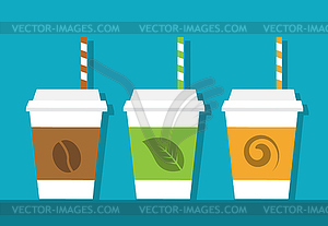 Three paper cups with straws - vector EPS clipart