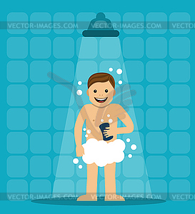 The man washes in the shower - vector clipart