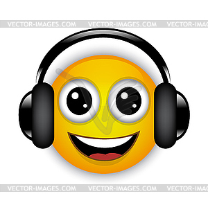 Cheerful musical emoticon with headphones - vector image