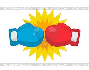 Red and blue boxing gloves ready to fight - color vector clipart
