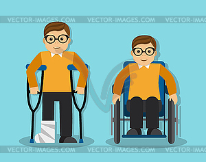 The man broke his leg and the man is disabled - vector clipart