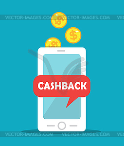 Cashback gold coins and mobile phone - color vector clipart