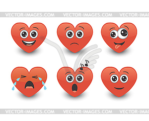 Set of red cute emoticon hearts - vector clipart